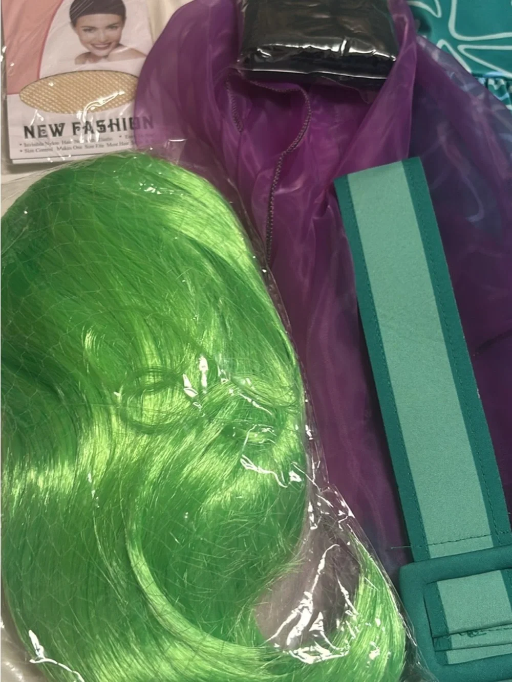 LuzienKids Disgust costumes  Floral Dress Costume with Purple scarf & Green wig